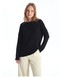 LC Waikiki - Oversize-T-Shirt – Rundhalsausschnitt, Einfarbig, Lange Ärmel Für Damen - Lyst