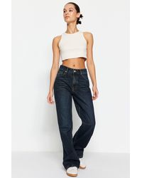 Trendyol - Dunkele jeans mit hoher taille und weitem bein - Lyst