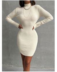 BEJNA - Beigefarbenes Mini-Strickkleid – Stehkragen Für Damen - Lyst