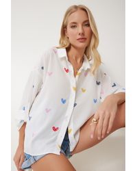 Happiness İstanbul - Weißes, Gewebtes Hemd Mit Herzmuster Für Damen - Lyst