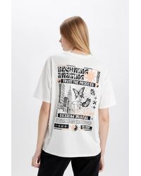 Defacto - Bedrucktes t-shirt mit rundhalsausschnitt und kurzen ärmeln im oversize-schnitt - Lyst