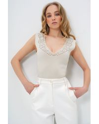 Trend Alaçatı Stili - Strickbluse Mit V-Ausschnitt Und V-Ausschnitt Vorne Und Hinten, Für Damen - Lyst