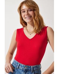 Happiness İstanbul - Rote Bluse Aus Viskose Mit Tiefem V-Ausschnitt Für Damen - Lyst