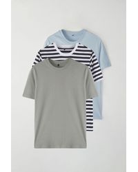 Trendyol - Grau-Blau-Marineblau Gestreiftes 3Er-Pack Schwarzes, Schmal Geschnittenes Basic-T-Shirt Aus 100 Baumwolle Für Herren - Lyst