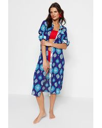 Trendyol - Ethnisch Gemusterter Midi-Strand-Kimono Und Kaftan – 100 Baumwolle Für Damen - Lyst