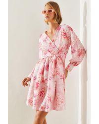 Bianco Lucci - Zweireihiges Kleid Mit Blumenmuster Und Gürtel 181076 Für Damen - Lyst