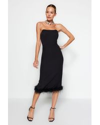 Trendyol - Schwarzes, Figurbetontes, Gekörntes, Gewebtes, Stilvolles Abendkleid Mit Schwarzen Tri-Uniform-Kleidern Für Damen - Lyst