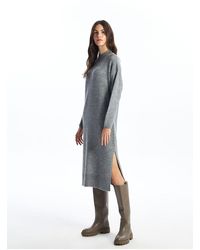 LC Waikiki - Lcw Vision Anthrazitfarbenes, Gerades, Langärmliges Strickkleid Mit Stehkragen Für Damen - Lyst