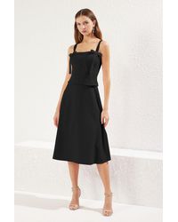 Trendyol - Schwarzes, Gewebtes, Stilvolles Midi-Abendkleid Mit A-Linie Und Schleifendetail, Nachtabendkleid Für Damen - Lyst