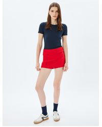 Koton - Kurzärmliges Basic-T-Shirt Aus Baumwolle Mit Rundhalsausschnitt Und Schmaler Passform Für Damen - Lyst