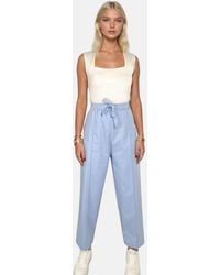Trend Alaçatı Stili - Blaue Palazzo-Hose Aus Leinen Mit Hoher Taille Und Doppelter Tasche Vorne, Für Damen - Lyst
