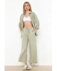Trendyol - Mintgrüne Culotte-Jeans Mit Hoher Taille Und Elastischem Bund, 100 Tencel Für Damen - Lyst