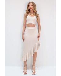 Trend Alaçatı Stili - Weißer Asymmetrisch Geschnittener Rock, Scuba-Stoff Für Damen - Lyst
