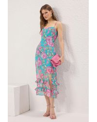 Trendyol - Rosafarbenes, Gewebtes A-Linien-Midikleid Mit Blumenmuster Für Damen - Lyst