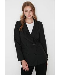 Trendyol - Anthrazitfarbene, Geknöpfte, Normale Blazerjacke – Gefüttert, Für Damen - Lyst