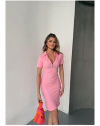 BEJNA - Rosafarbenes Kleid Mit Reißverschluss Und Polokragen Für Damen - Lyst