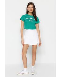 Trendyol - Weißer Jeans-Shorts-Rock Mit Schlitz Für Damen - Lyst