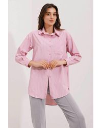 Bigdart - 20217 Gestreiftes Oversize-Shirt Mit Taschendetail Puder Für Damen - Lyst