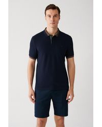 AVVA - Marineblaues, Gestreiftes T-Shirt Aus 100 Baumwolle Mit 2 Knöpfen Und Polokragen E 001036 Für Herren - Lyst