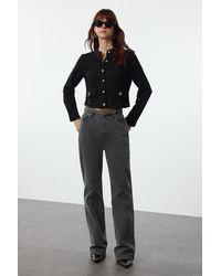 Trendyol - – Schwarze, Gewebte Tweed-Crop-Jacke, Reguläre Passform Für Damen - Lyst