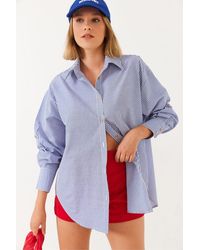 Bianco Lucci - Gestreiftes Hemd Mit Metallischem Garn Mbms021 Für Damen - Lyst