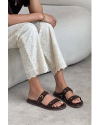 NİŞANTAŞI SHOES - Zizi Matte Buckle Detaillierte Hausschuhe Mit Doppeltem Band Und Flacher Sohle Für Damen - Lyst