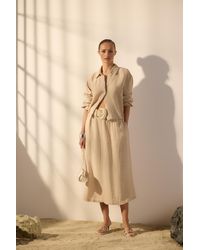 Trendyol - Beigefarbener Midirock Aus 100 Leinen Mit Elastischem Bund Für Damen - Lyst