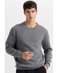 Defacto - Graues Jacquard-Sweatshirt Mit Normaler Passform Und Rundhalsausschnitt D5392Ax24Au Für Herren - Lyst