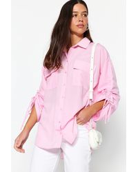 Trendyol - Hell hemd aus gewebter baumwolle mit verstellbaren ärmeln und kordelzug - Lyst