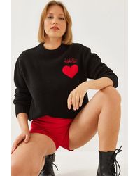 Bianco Lucci - Strickpullover Mit Rundhalsausschnitt Und Herz-Stickerei Für Damen - Lyst