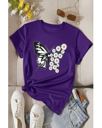 uyguntarz - Baumwoll-T-Shirt Mit Gänseblümchen-Schmetterlings-Design - Lyst