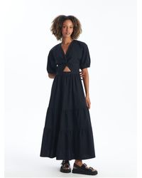 LC Waikiki - Gerades, Kurzärmliges A-Linien-Kleid Mit V-Ausschnitt Für Damen - Lyst