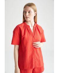 Defacto - Fall in love regular fit kurzarm-pyjama mit kragen, musselin-nachtwäsche, oberteil aus 100 % baumwolle, x9275az22hs - Lyst