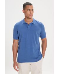 AC&Co / Altınyıldız Classics - Marineblaues, Kurzärmliges Strick-T-Shirt Aus 100 Baumwolle Mit Standard-Passform, Normalem Schnitt Und Polokragen Für Herren - Lyst