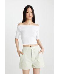 Defacto - Slim Fit Off Shoulder Casual Cord Camisole Kurzarm T-Shirt C9169Ax24Sm Für Damen - Lyst