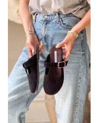 NİŞANTAŞI SHOES - Serry Schwarze Hausschuhe Aus Echtem Wildleder Mit Schnalle Und Flacher Sohle Für Damen - Lyst