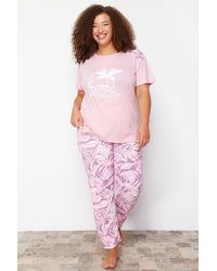 Trendyol - Farbenes pyjama-set aus strick mit blumenmuster - Lyst