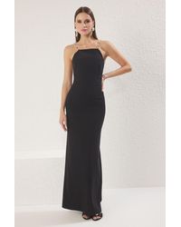 Trendyol - Schwarzes, Mit Perlen Gewebtes, Langes, Elegantes Abendkleid Für Den Abschlussball Für Damen - Lyst