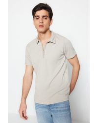 Trendyol - Premium Stone Regular/Normal Cut Piqué-T-Shirt Mit Reißverschluss Und Polokragen Für Herren - Lyst