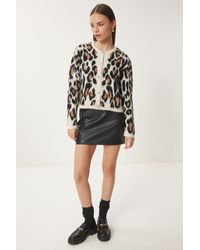 Happiness İstanbul - Creme-Schwarzer Cardigan Mit Leopardenmuster – Kurzer Bart Für Damen - Lyst