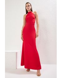 Trendyol - Stilvolles Maxi-Abendkleid Mit Rotem Fischschnitt Und Gewebtem Muster Für Den Abschlussball Für Damen - Lyst