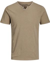 Jack & Jones - T-shirt split neck kurzarmshirt mit zwei zierknöpfen aus slub-gewebe - Lyst