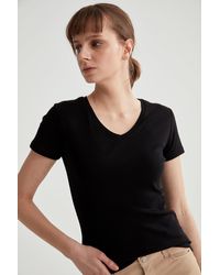 Defacto - Schmal geschnittenes basic-kurzarm-t-shirt aus 100 % baumwolle mit v-ausschnitt - Lyst