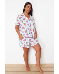 Trendyol - Helles pyjama-set aus strick mit wassermelonenmuster und hemdkragen - Lyst