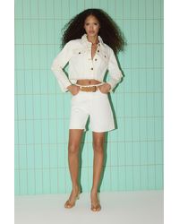 Trendyol - Weiße, Detaillierte Denim-Bermuda Mit Hoher Taille Und Nähten Für Damen - Lyst