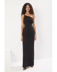 Trendyol - Schwarzes, Gewebtes, Langes, Schickes Abendkleid Mit Schwarzem One-Shoulder-Träger-Accessoire-Detail, Nachtabendkleid Für Damen - Lyst