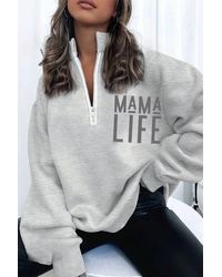 Know - 3 Thread Grimenaj Mama Life Bedrucktes Oversize-Sweatshirt Mit Halbem Reißverschluss Für Damen - Lyst