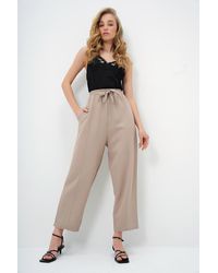 Trend Alaçatı Stili - Nerzfarbene Palazzo-Hose Aus Leinen Mit Hoher Taille Und Doppelter Tasche Für Damen - Lyst