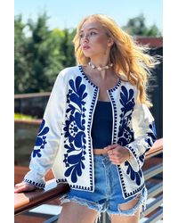 Trend Alaçatı Stili - Ecrufarbene Jacke – Bestickt Und Gefüttert, Für Damen - Lyst