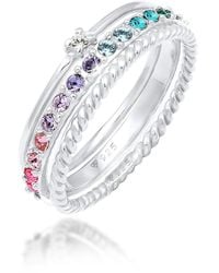 Elli Jewelry - Ring Set Funkelnd Mit Kristallen Bunt Aus 925 Sterling Silber Vergoldet Für Damen - Lyst